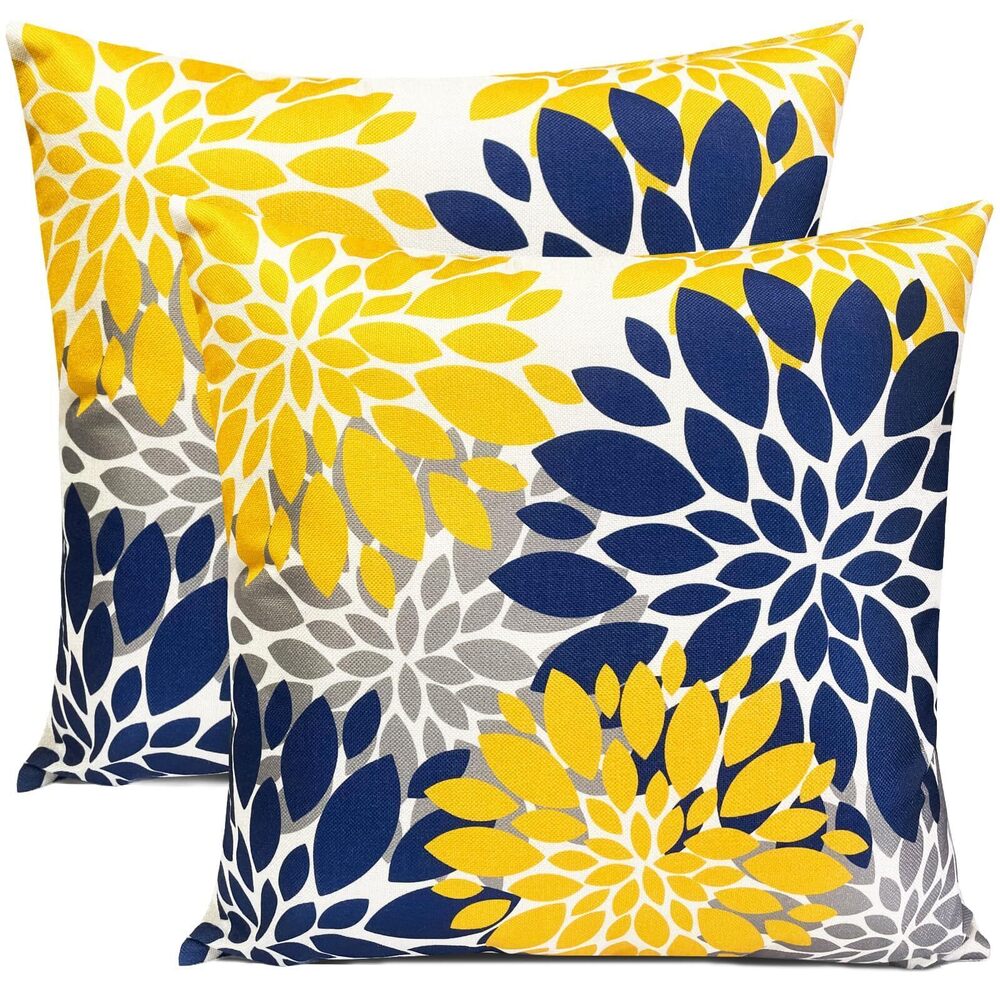 5104 Decorative Throw Pillow Covers Set of 2 Blue Yellow Pillow Covers